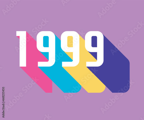 Colorful nineties lettering with colorful long shadow, retro and nostalgic color palette, 1999 photo