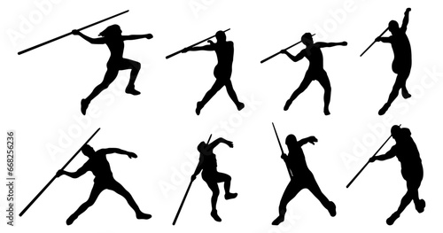 set of silhouette of athlete javelin throw pose bundle. isolated on a white background. photo