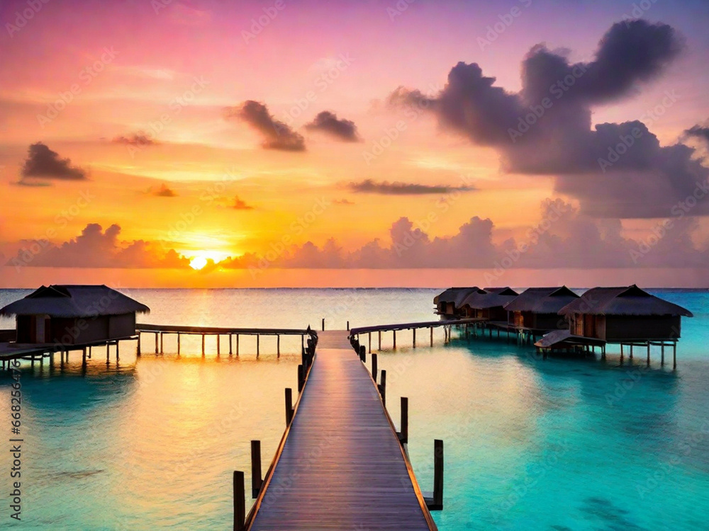 Fototapeta premium Maldives landscape photography, generative ai