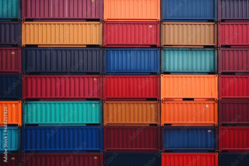 Obraz premium Close-up of containers stacked in the storage area of a shipping port.