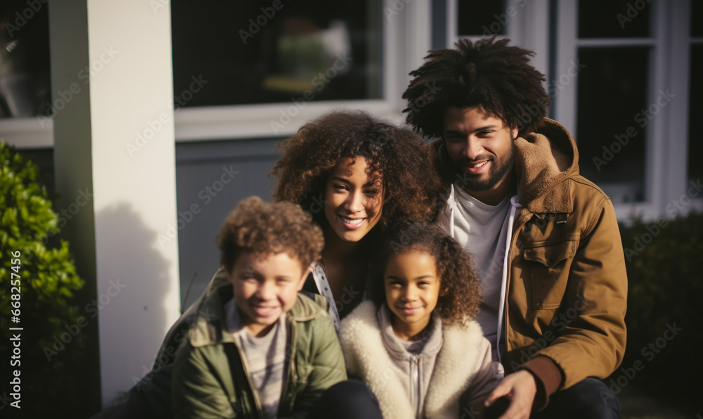 Mixed-Race Family Embracing the Comfort of Home