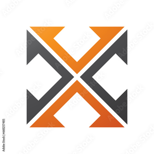 Orange and Black Arrow Square Shaped Letter X Icon