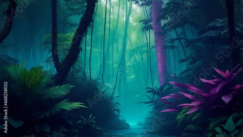 Gradient reverie in background. Dynamic banner background image. Gradient rainforest reverie