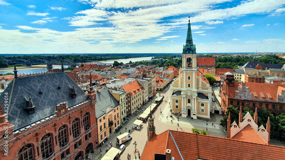 Obraz premium View of the city center of Toruń from the town hall tower, Poland