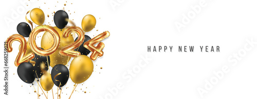 2024 New Year. 2024 Happy New Year greeting card. 2024 Happy New Year Balloon Text.