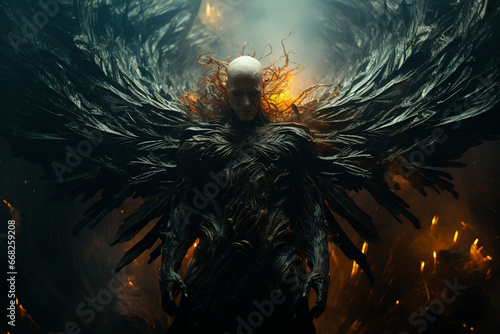 Picture made with generative AI of male strong demon with huge wings photo