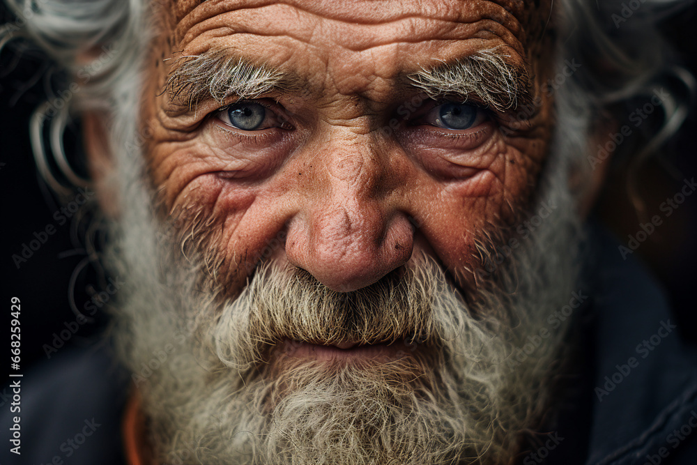 Close up generated ai picture of old elderly upset unhappy man with a wrinkled face living alone Close up generated ai picture of old elderly upset unhappy man with a wrinkled face living alone