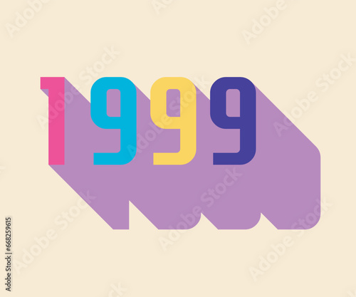 Colorful nineties lettering with colorful long shadow, retro and nostalgic color palette