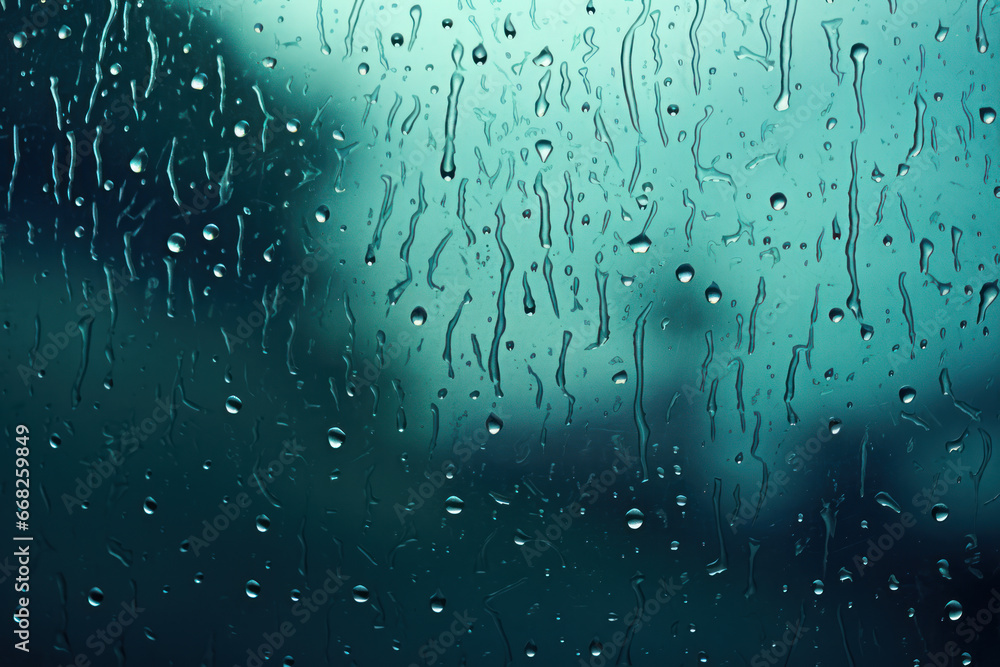 Fototapeta premium Teal Raindrops on Glass Background