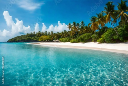 Background of a tropical beach with a blue sky