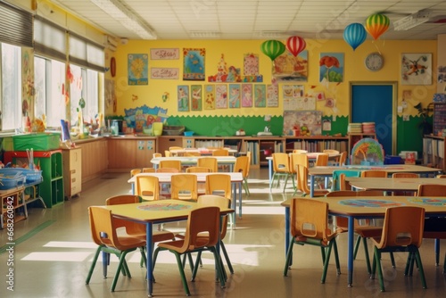 Stimulating Classroom preschool. Nursery interior toy. Generate Ai