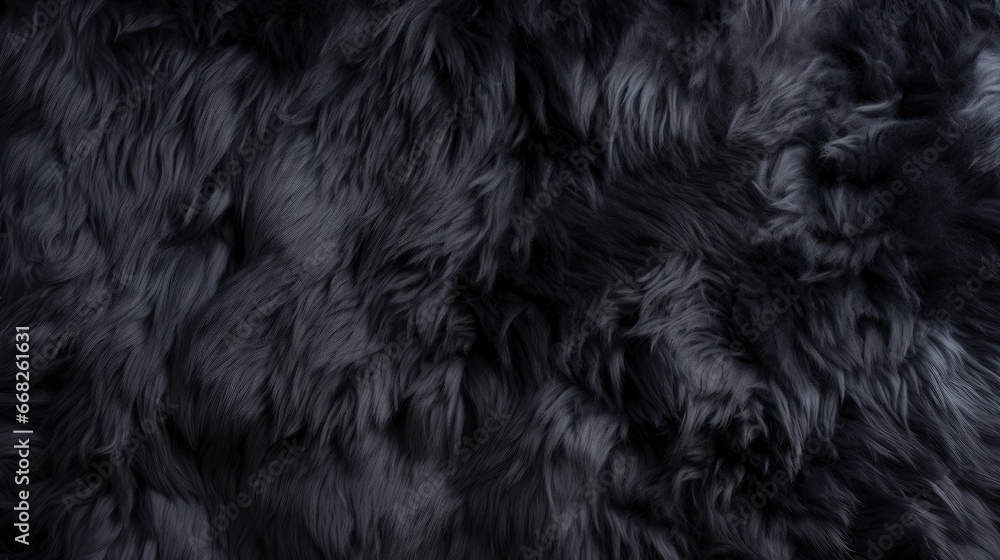 Illustration of black wool texture background, dark natural sheep wool, black cotton, texture of gray fluffy fur, close-up fragment of black wool carpet Illustration of black wool texture background, dark natural sheep wool, black cotton, texture of gray fluffy fur, close-up fragment of black wool carpet