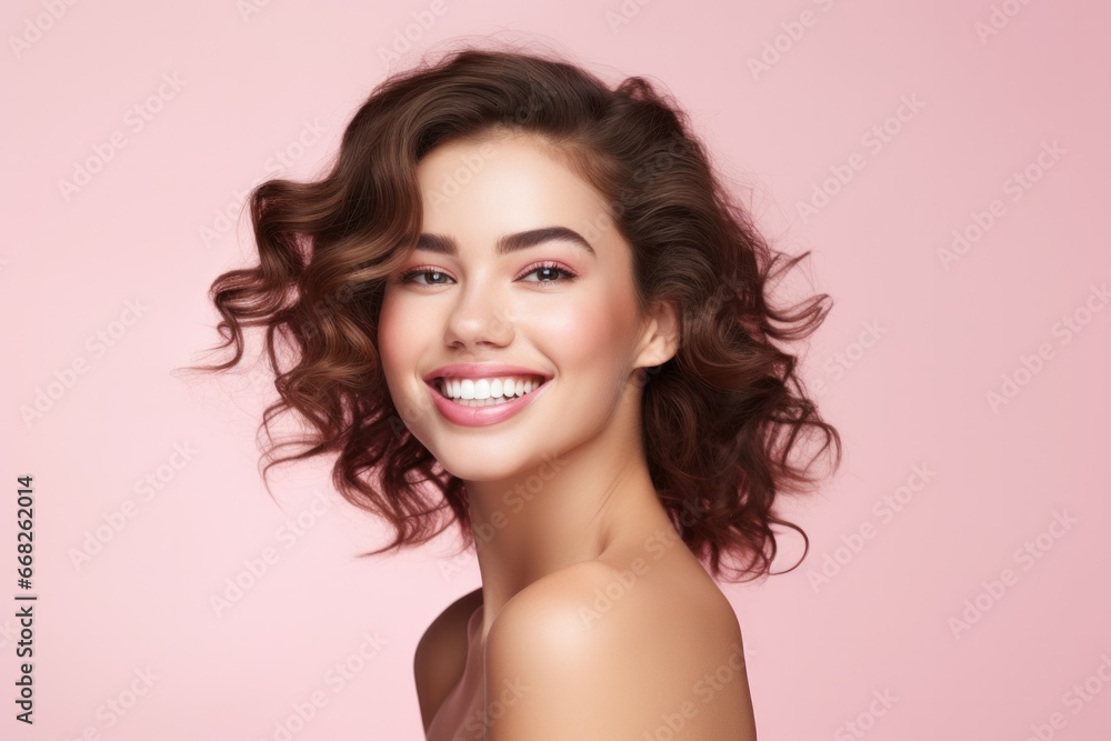 Close-up portrait of yong woman casual portrait of aucasian Asian, african american portrait woman on pastel background , Generative AI Close-up portrait of yong woman casual portrait of aucasian Asian, african american portrait woman on pastel background , Generative AI