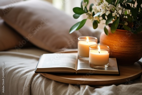 scented candles on open book