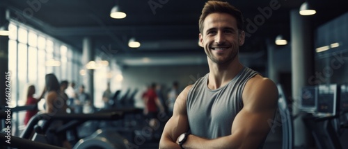 Close up image of attractive fit woman   man in gym  Generative AI