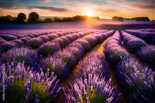 lavender field at sunrise #668263246