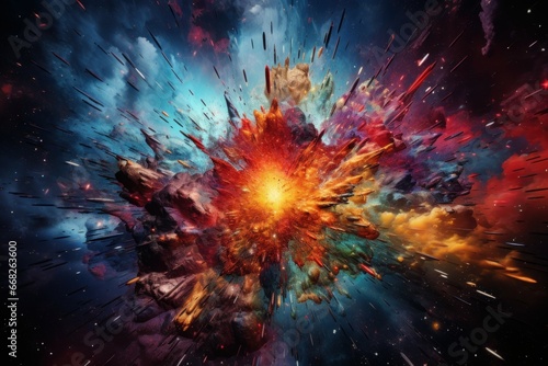 Spectacular Space colorful explosion. Powder color smoke. Generate Ai