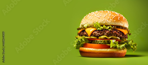 closeup hamburger meat cheese on color background.fastfood or eating concepts