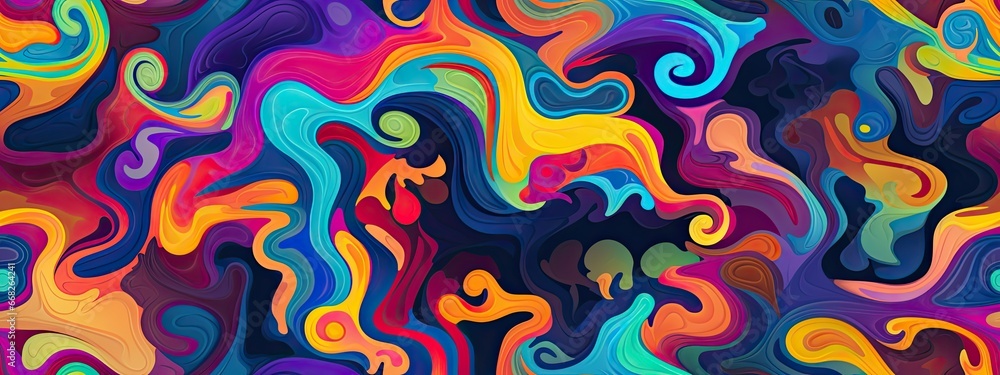 Seamless abstract psychedelic rainbow gradient swirls background