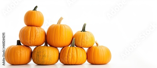 Isolated tower of pumpkins on white background