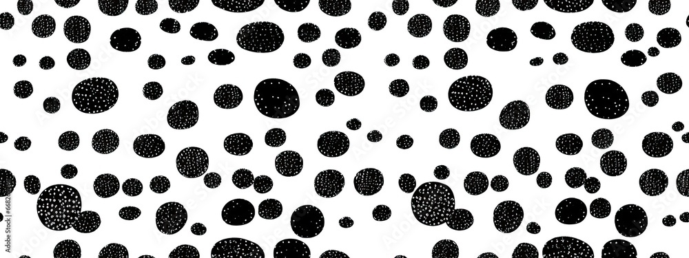 Fototapeta premium Seamless abstract hand drawn polkadot stripes doodle drawing pattern overlay. Trendy black ink pen wonky polka dot lines textile design illustration on white background.