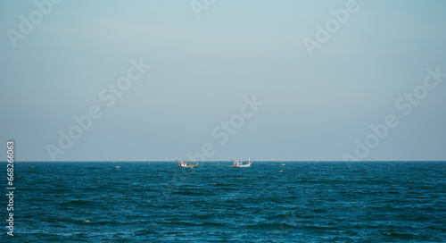 Small fishing boat moored in the sea