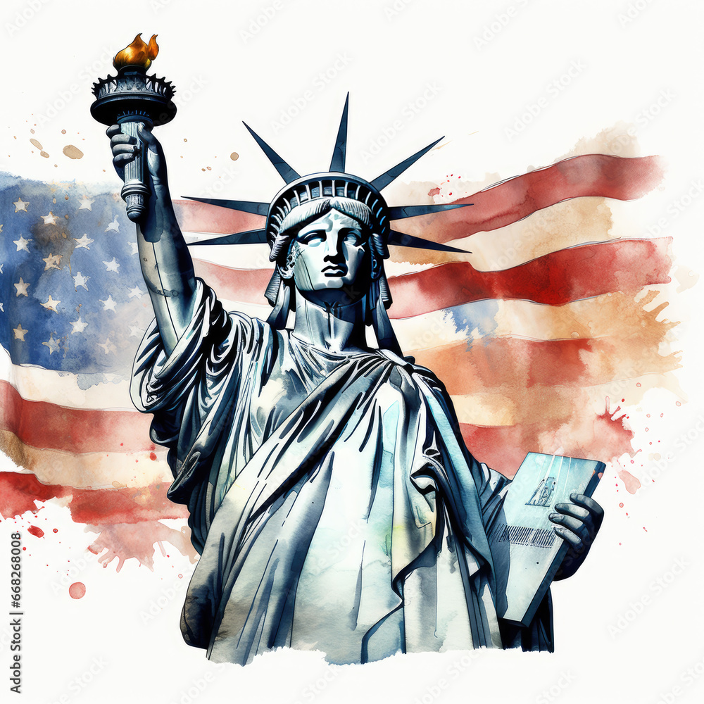Obraz premium watercolor Statue of Liberty clipart, Generative Ai
