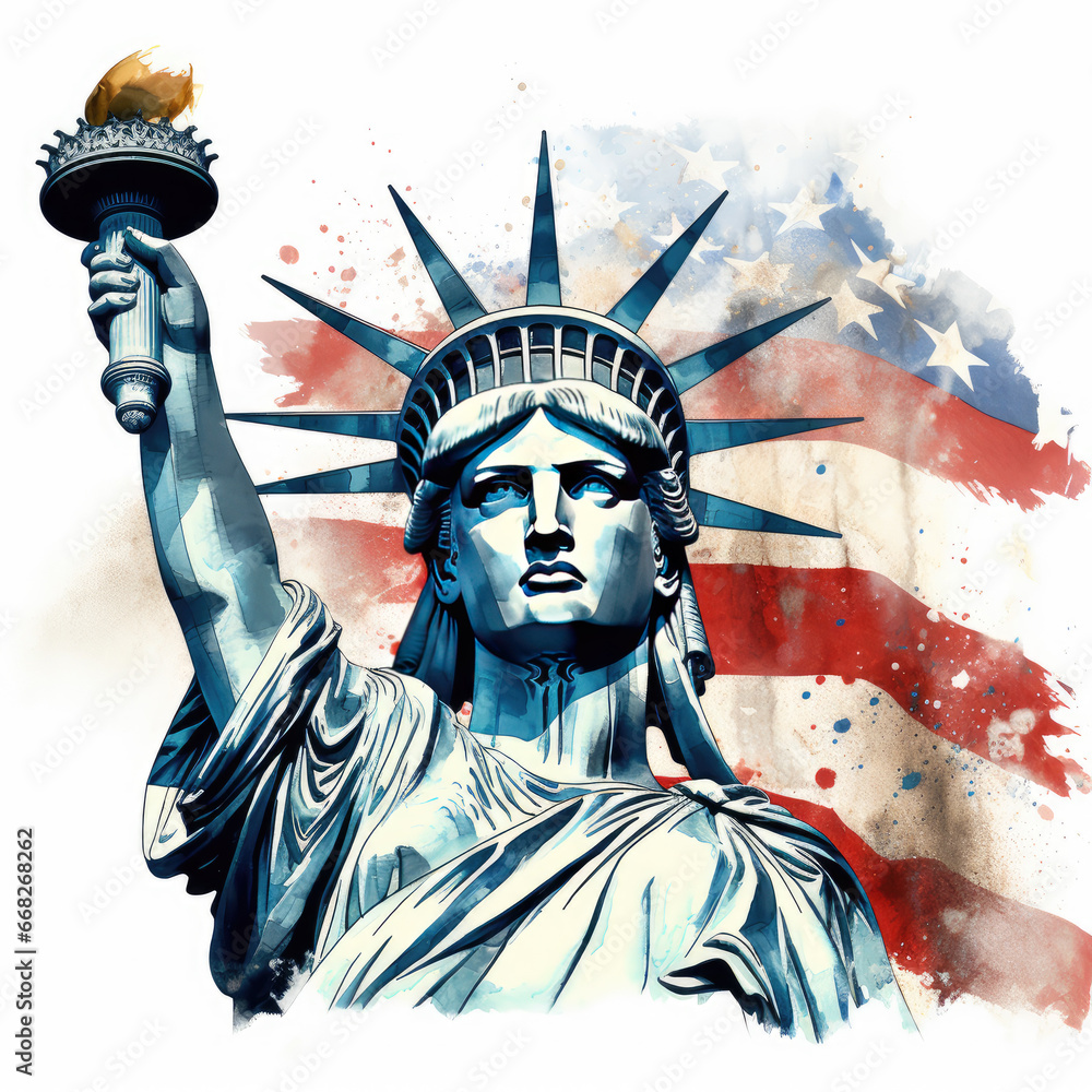 Obraz premium watercolor Statue of Liberty clipart, Generative Ai