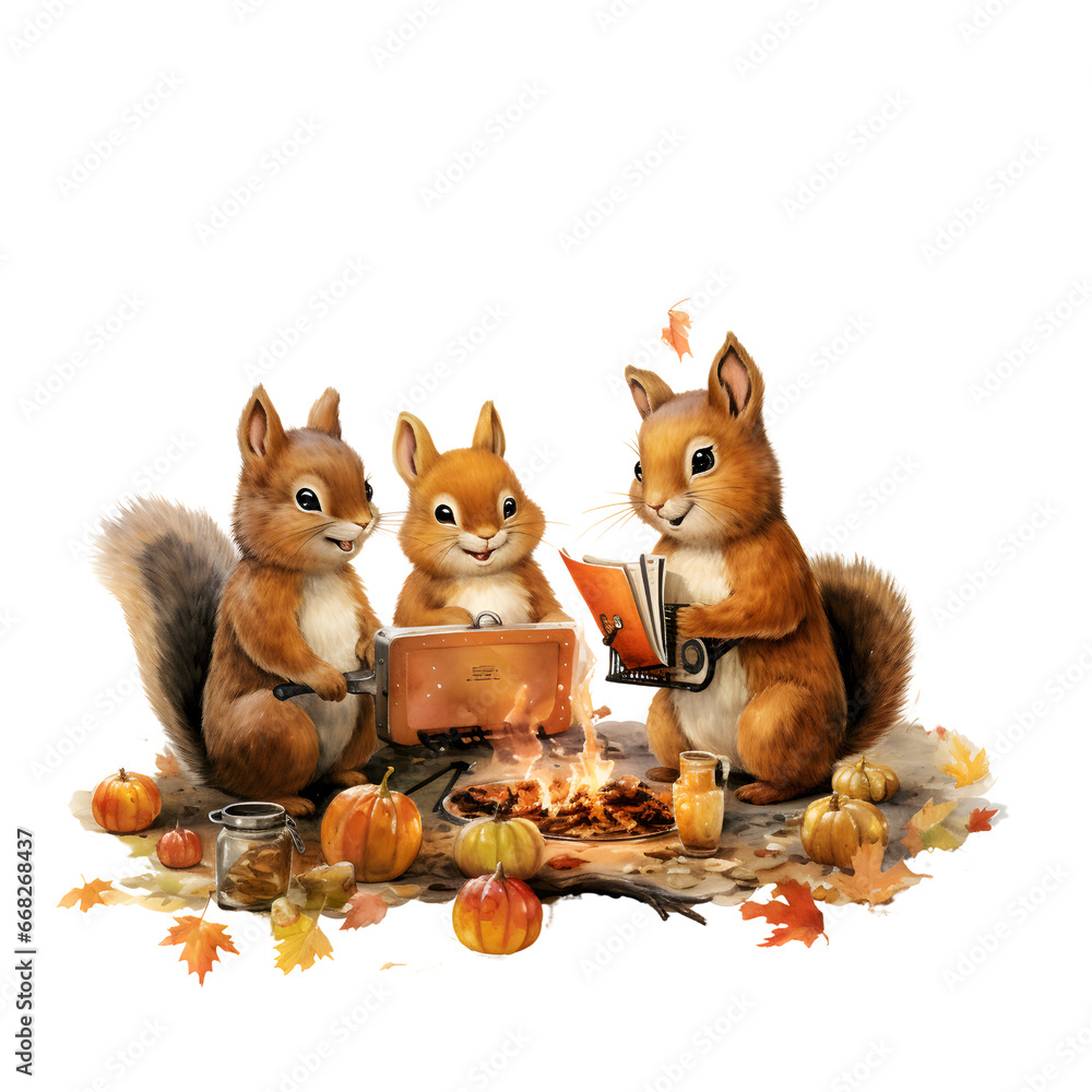 squirrel in Autumn, Thanksgiving watercolor illustration squirrel in Autumn, Thanksgiving watercolor illustration
