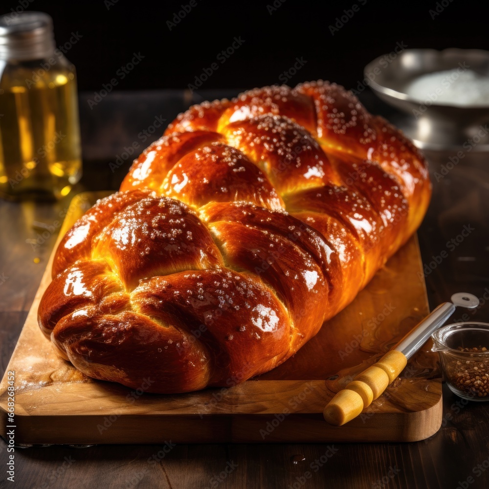 Jewish holiday meal - Challah bread Jewish holiday meal - Challah bread