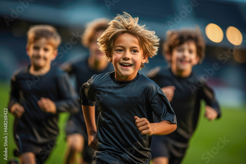 Young athletes engage in speed drills during football training  developing agility  speed  and teamwork on the field