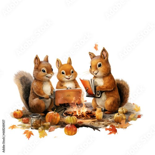 squirrel in Autumn  Thanksgiving watercolor illustration
