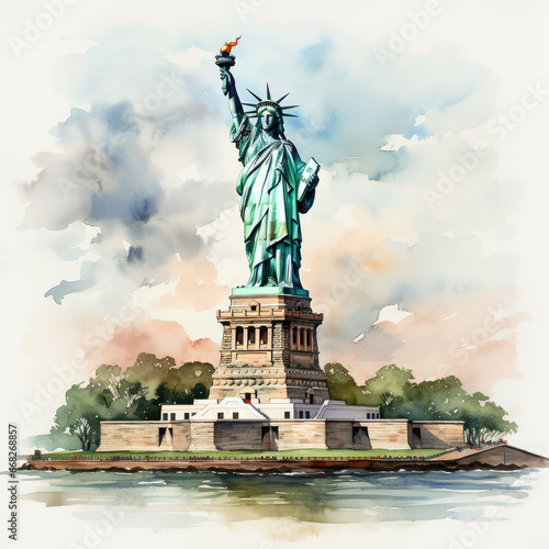watercolor Statue of Liberty clipart, Generative Ai