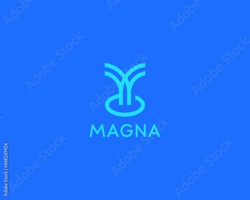 Abstract fountain linear logo. Minimalistic tree sheaf ear of wheat flat logotype. Vector illustration.