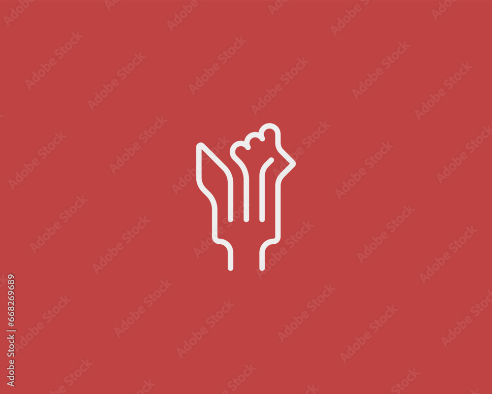 Fork chicken linear logo. Minimalistic chicken cock symbol. Cafe restaurant grill logotype. Vector illustration. Fork chicken linear logo. Minimalistic chicken cock symbol. Cafe restaurant grill logotype. Vector illustration.