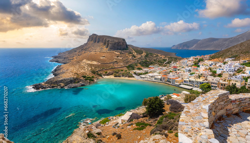 kapsali village and beach view from the top of castle of chora fortezza kythera island greece photo