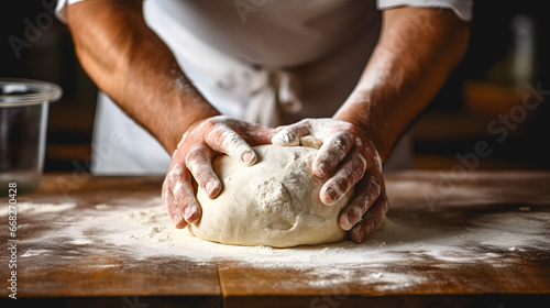 Gros plan sur les mains d'un boulanger en train de faire du pain.