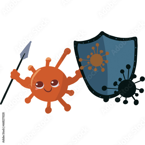 drawing of the microbiota represented by a protective bacterium with a shield, transparent background
