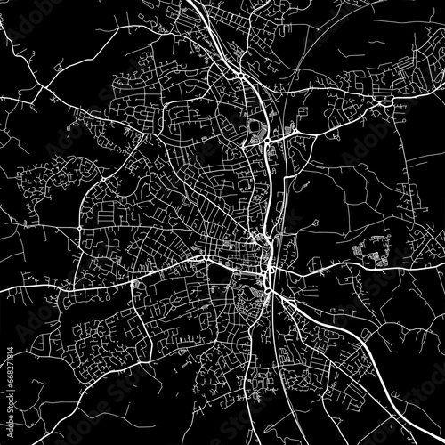1:1 square aspect ratio vector road map of the city of  Chesterfield in the United Kingdom with white roads on a black background.