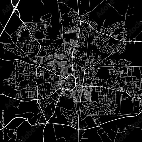 1:1 square aspect ratio vector road map of the city of Darlington in the United Kingdom with white roads on a black background.