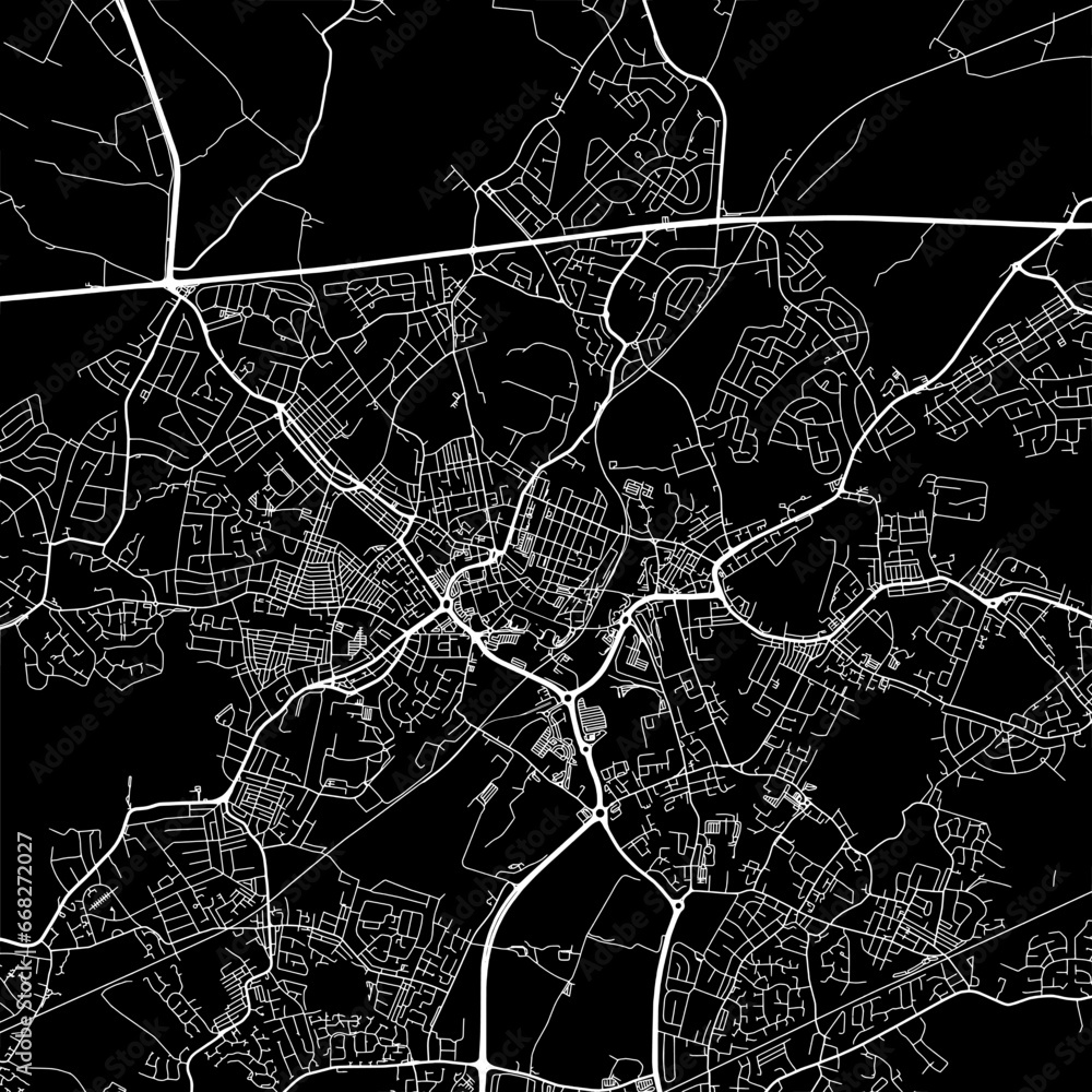 1:1 square aspect ratio vector road map of the city of  St Helens in the United Kingdom with white roads on a black background.
