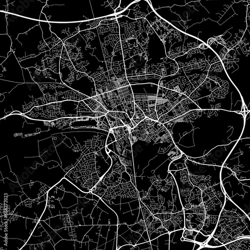 1:1 square aspect ratio vector road map of the city of  Preston in the United Kingdom with white roads on a black background. photo