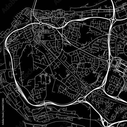 1:1 square aspect ratio vector road map of the city of  Runcorn in the United Kingdom with white roads on a black background.