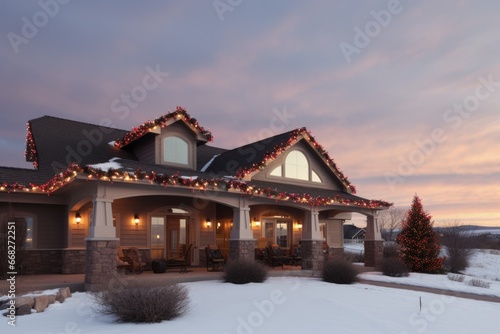 Christmas Roof Lights: Festive Holiday Atmosphere on a Utah Residence with Daybreak Sky