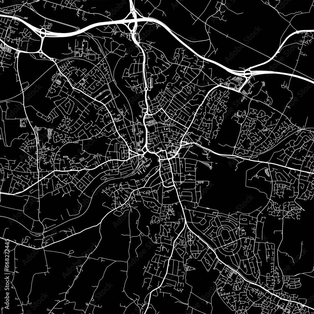 1:1 square aspect ratio vector road map of the city of  Maidstone in the United Kingdom with white roads on a black background.