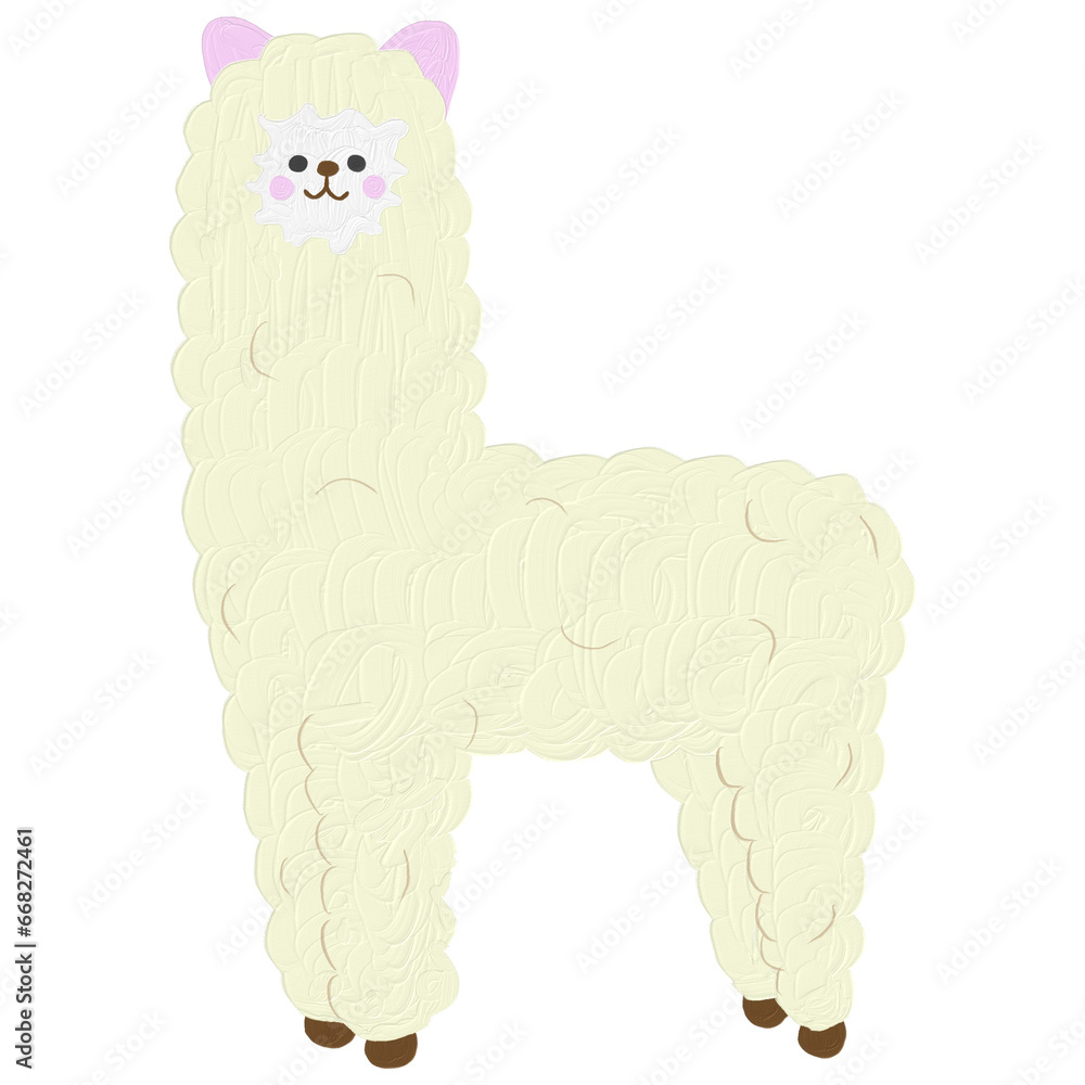 Oil painting cute fluffy white alpaca Oil painting cute fluffy white alpaca
