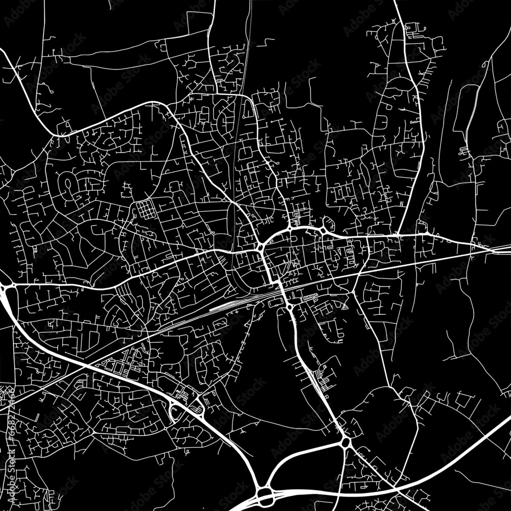 1:1 square aspect ratio vector road map of the city of  Maidenhead in the United Kingdom with white roads on a black background.