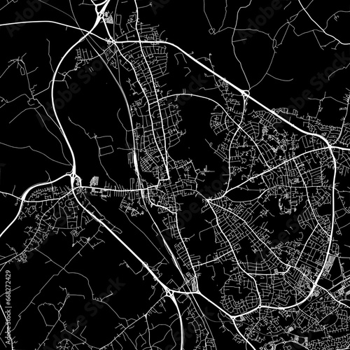 1:1 square aspect ratio vector road map of the city of  Oxford in the United Kingdom with white roads on a black background.