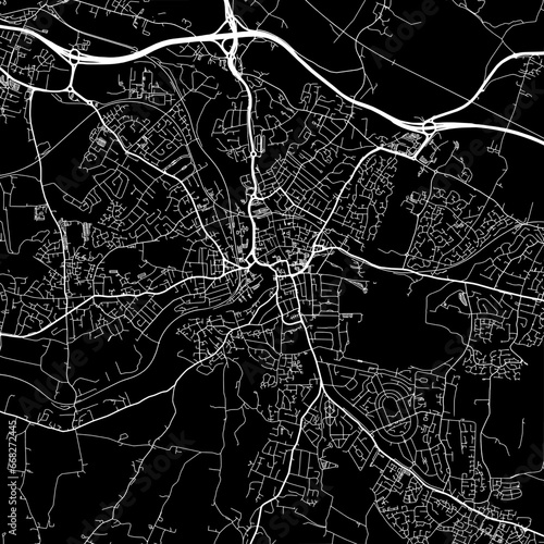 1:1 square aspect ratio vector road map of the city of Maidstone in the United Kingdom with white roads on a black background.