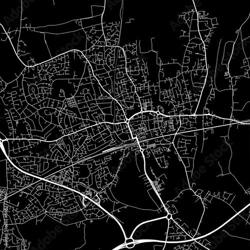 1:1 square aspect ratio vector road map of the city of Maidenhead in the United Kingdom with white roads on a black background.